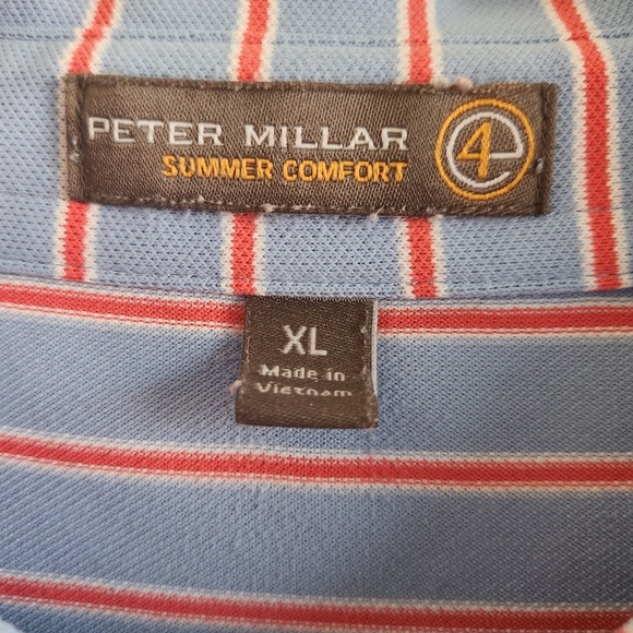 Peter Millar Summer Comfort Polo Shirt Blue Orange White Striped Size XL - Picture 3 of 8